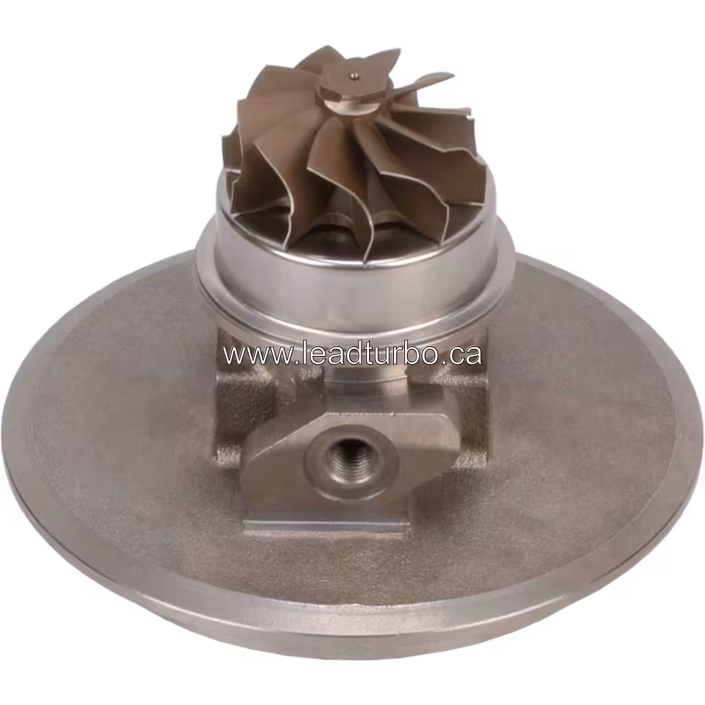 45-degree bottom view of 196-0268 turbine wheel and threaded fitting