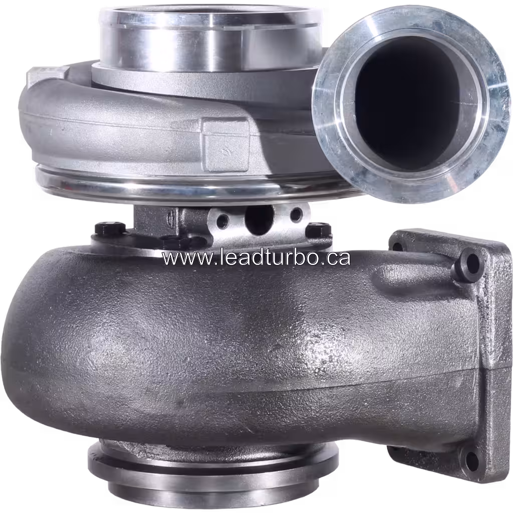 Front view of 23518597 TMF5502 turbocharger for Detroit Diesel S60 6L 470HP