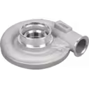 Silver cast metal compressor housing with tangential inlet pipe and mounting tab