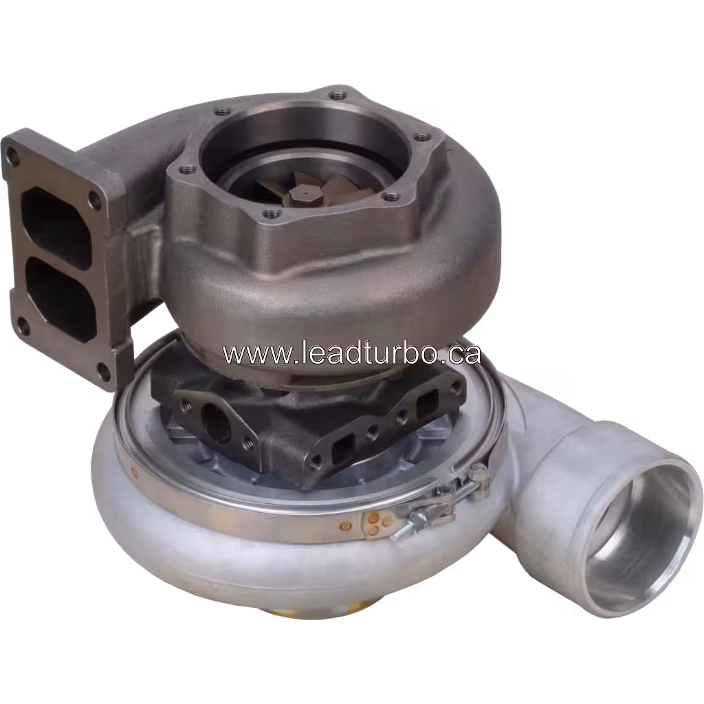 Vue de dessus du turbocompresseur 6505-55-5260 montrant la sortie en T du compresseur