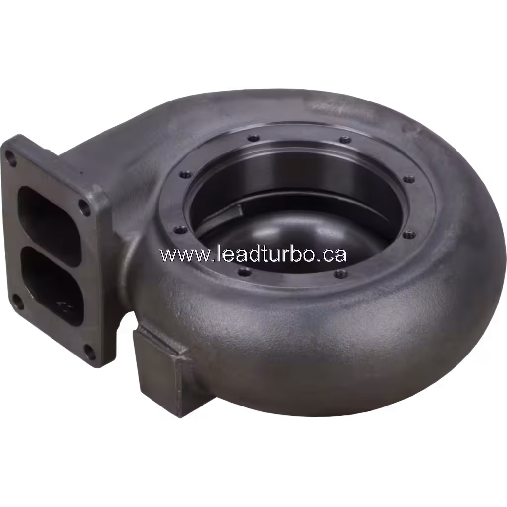 Side profile of HC5A turbine housing showing curved body and mounting tab