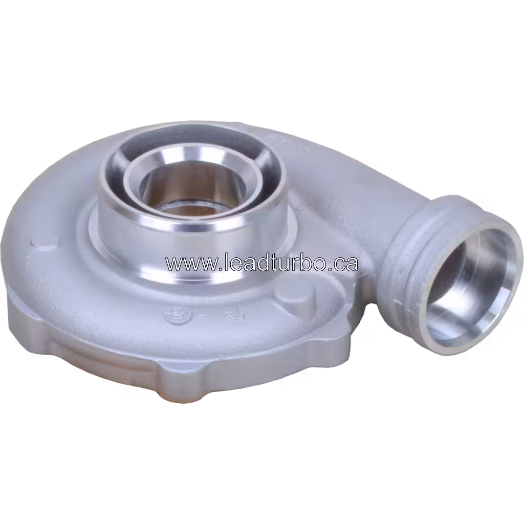Silver cast metal turbo compressor housing with machined bearing bore