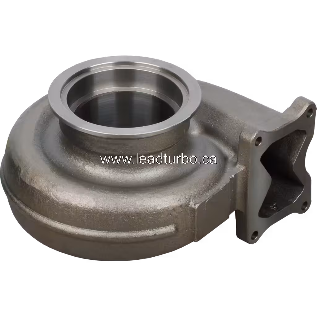 Vue de dessus du logement de turbine HX83 pour Cummins QSK50 montrant le corps en spirale