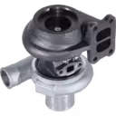 Bottom view of 0R6599 turbocharger showing mounting bracket and cartridge