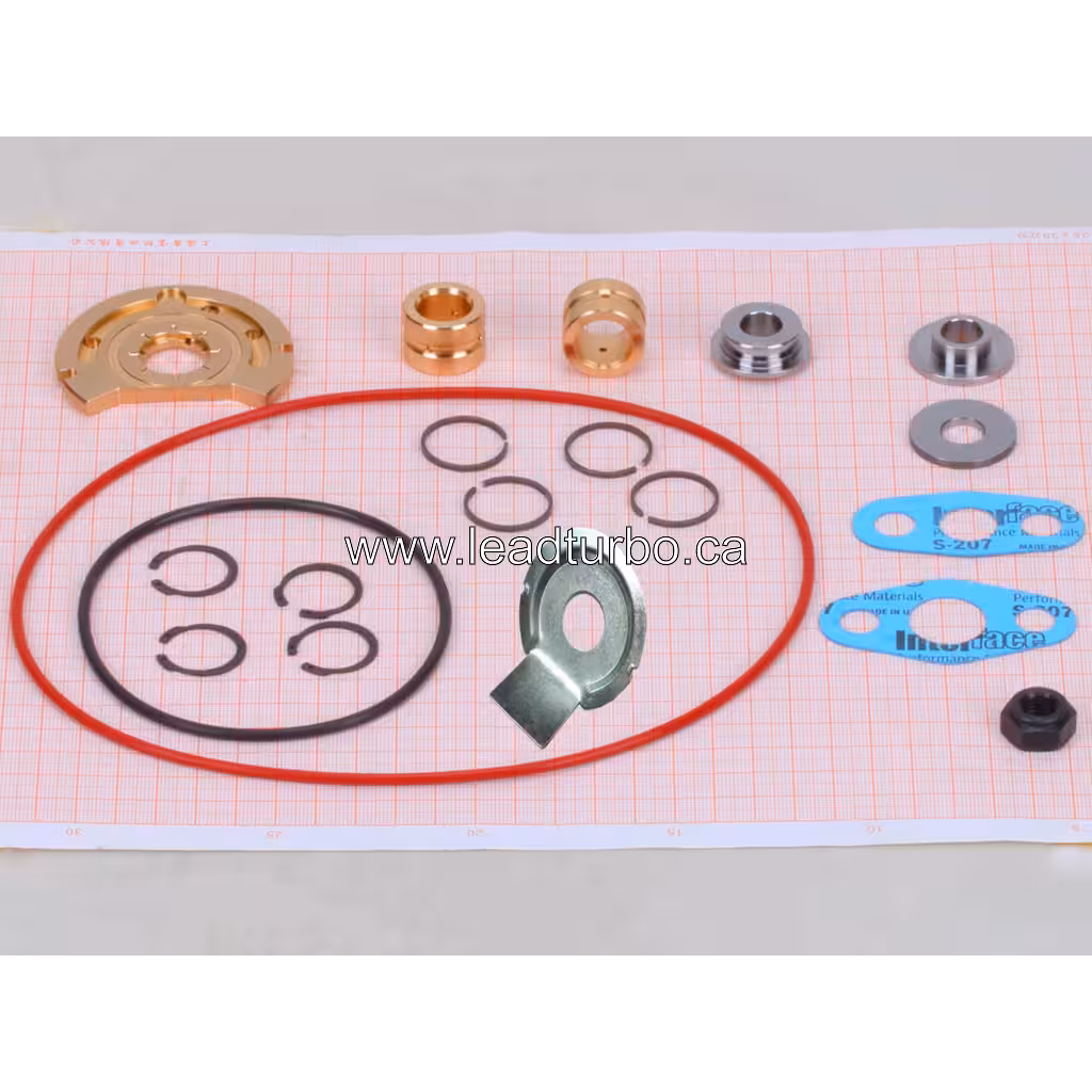 Turbocharger repair kit components laid out