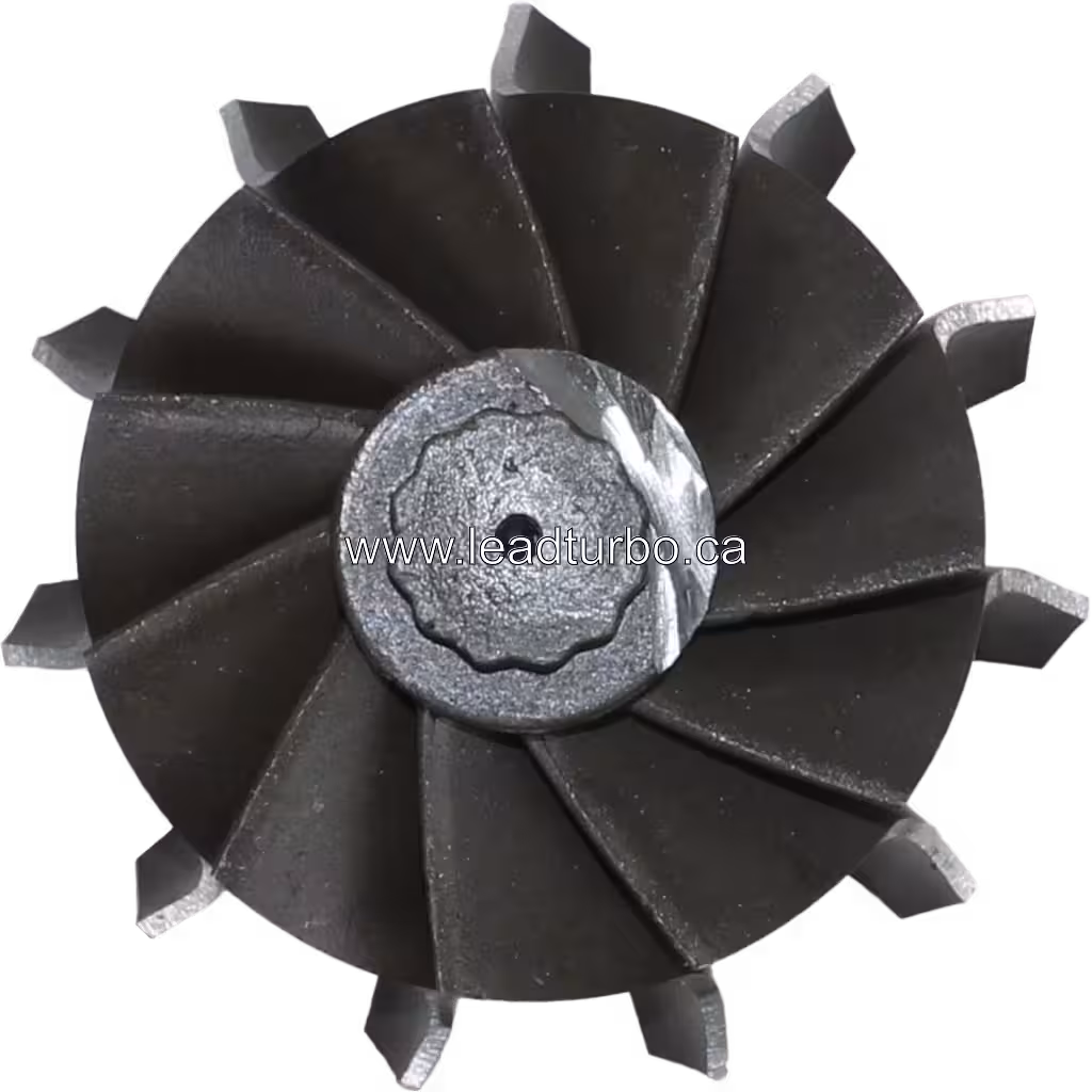 Vue de dessus de la roue de turbine RHG6 montrant les aubes radiales