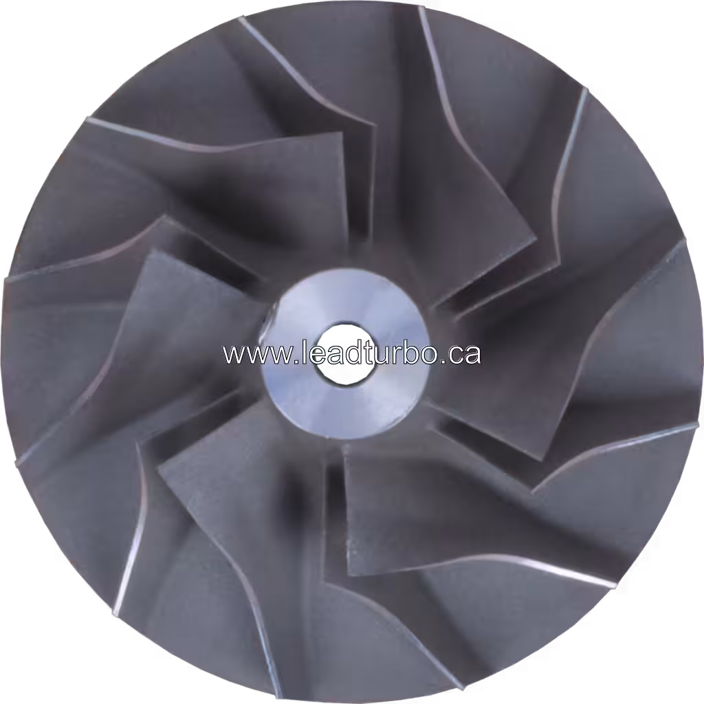 Close-up of compressor wheel blades and hub