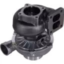 Bottom 45-degree view of 114400-3340 turbocharger showing turbine outlet flange