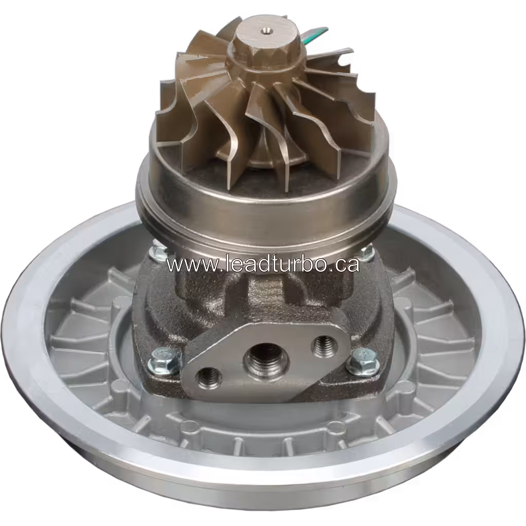 FOR 3802291 turbo core bottom view showing mounting flange and central port