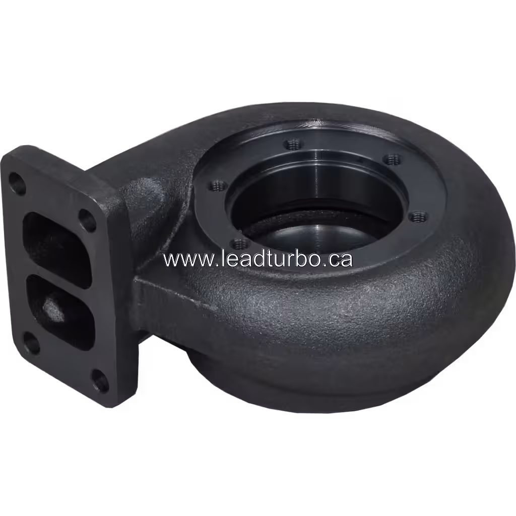 Bottom 45-degree view of 408102-0022 cast turbine housing for Volvo TD60 Deutz