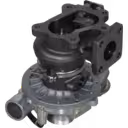 Aftermarket turbocharger 135756171 bottom view with square mounting flange and radial cooling fins