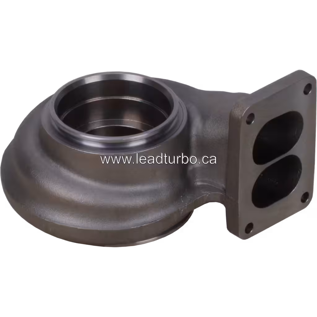 MACK ET673E turbine housing 45-degree top view showing machined inlet