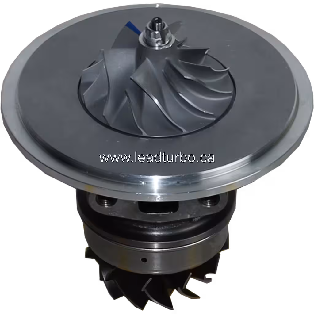 TBP4 turbo core top view showing central bearing housing and oil ports