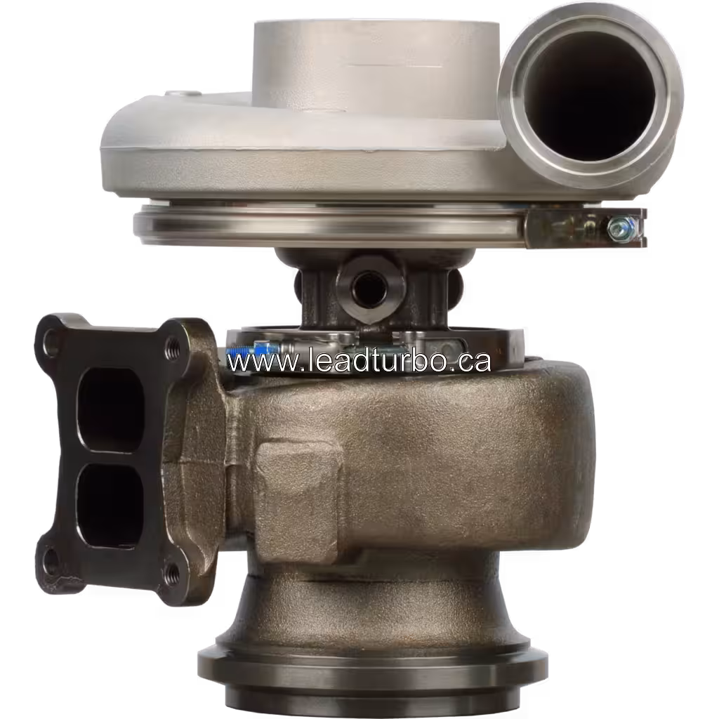 4024967 HX55 Turbocharger front view with twin-scroll turbine housing
