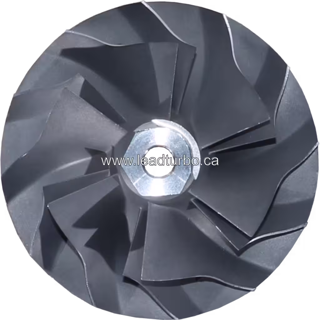 Machined silver compressor wheel with hexagonal hub