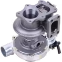 Bottom view of Isuzu NPR turbocharger 8-94477-7340 showing turbine housing and compressor outlet