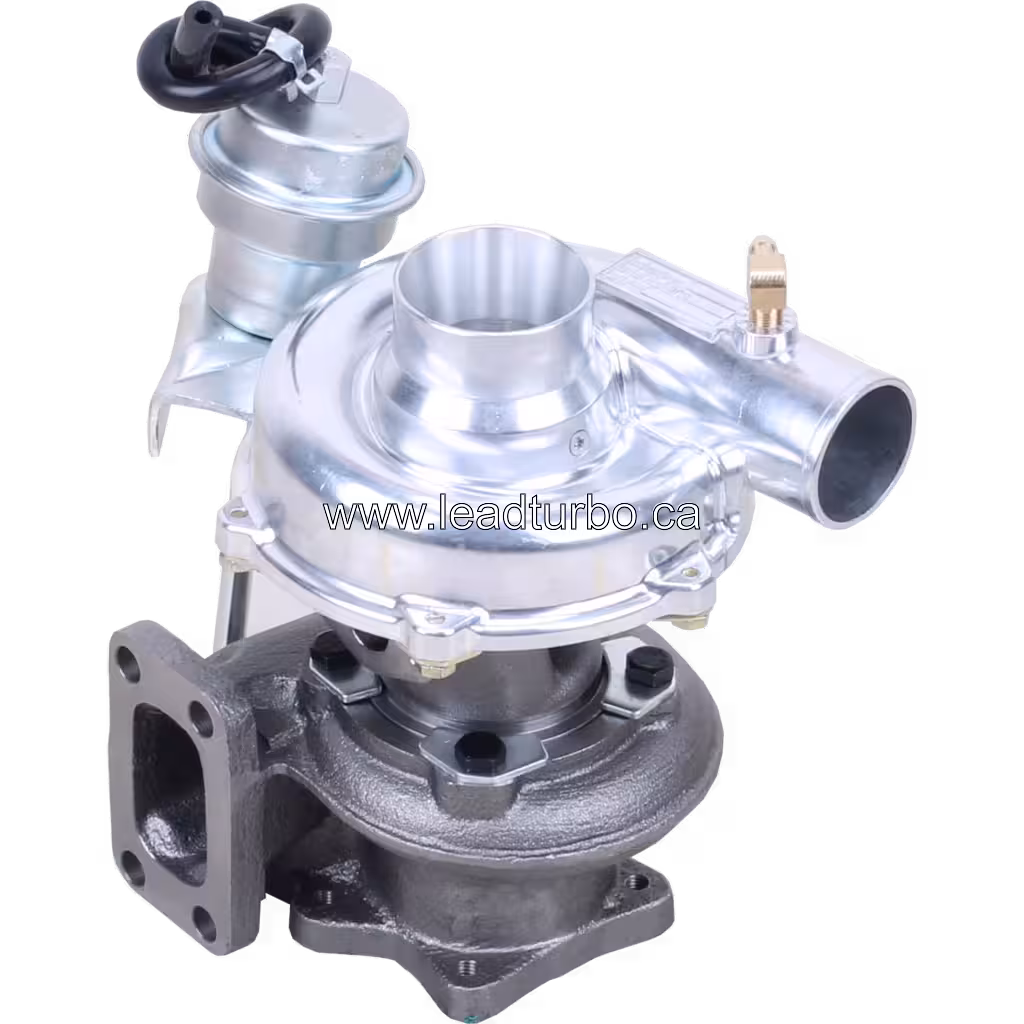 Top view of RHB6A-50001P11NRBRL392BZ turbocharger showing turbine outlet flange