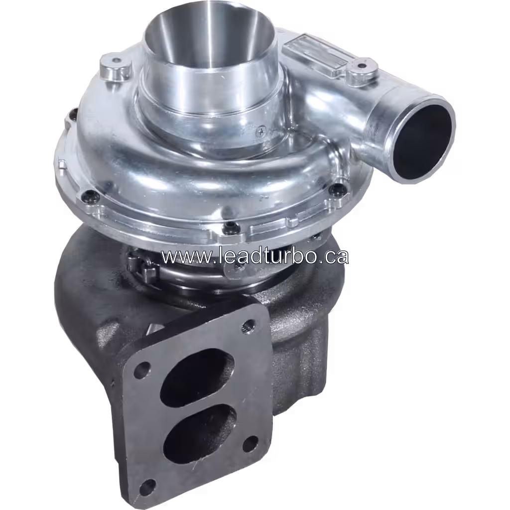 1144003770 turbocharger top view showing two-port exhaust flange and radial cooling fins