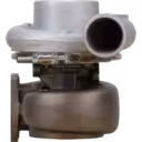 3526487 H1E Turbocharger front view with silver compressor and grey turbine housing
