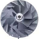 J96 turbocharger rotor assembly top view with radial blades and central bearing