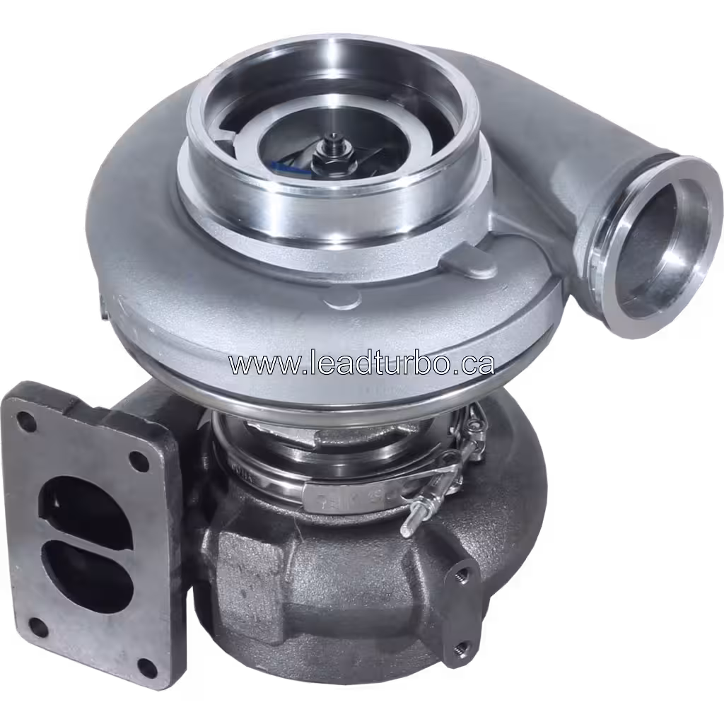 S410 turbocharger top view showing compressor inlet and turbine housing