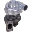 Top 45-degree view of RHB6-50001P7NFBR33TA turbocharger with rectangular exhaust flange