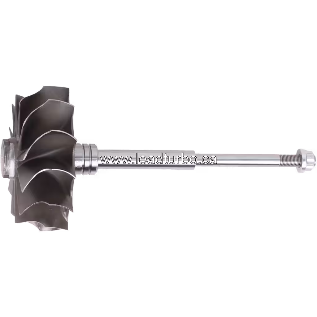 49132-09110 TW turbine wheel side profile with long shaft and threaded tip