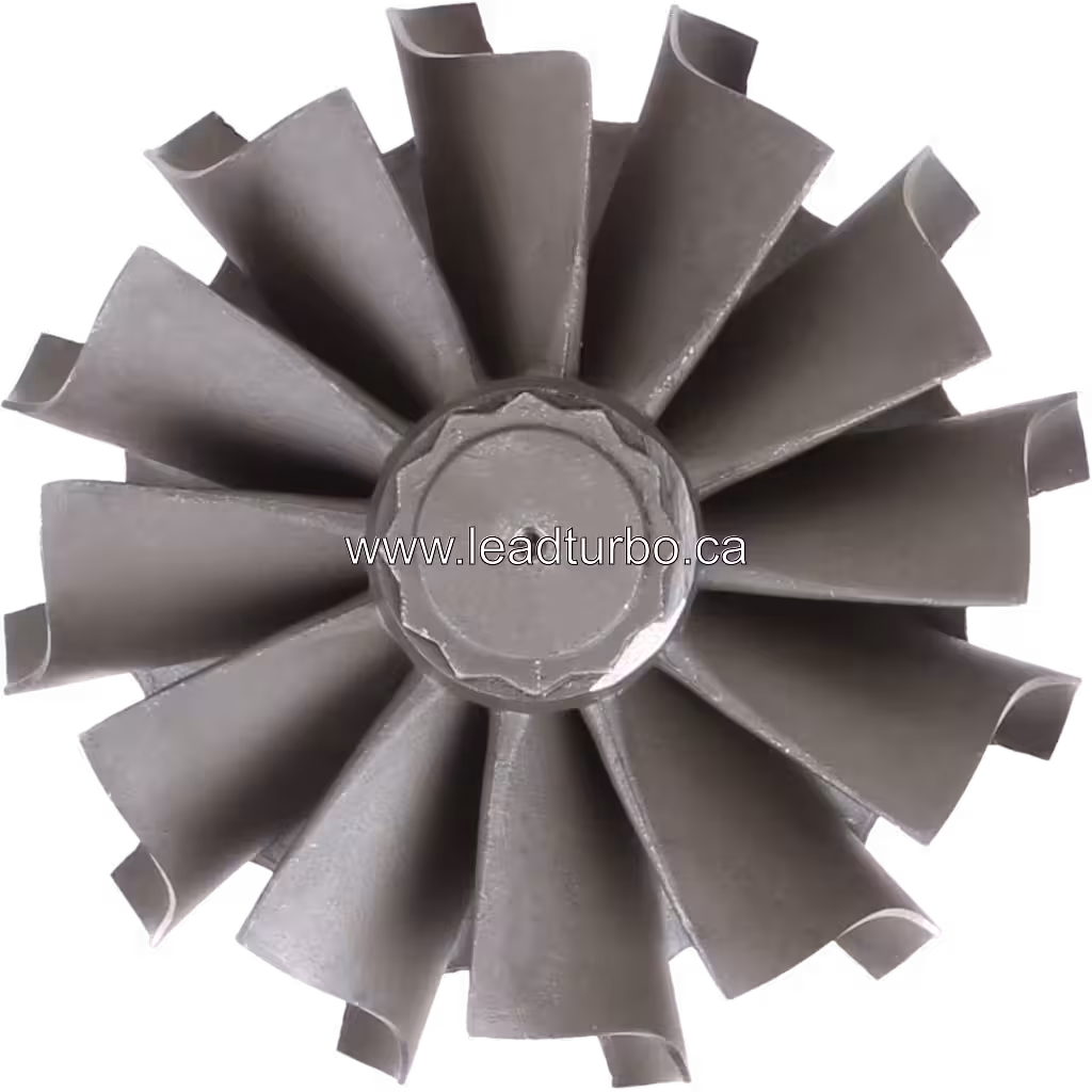 Top-down view of 49132-09110 TW radial turbine wheel with curved blades