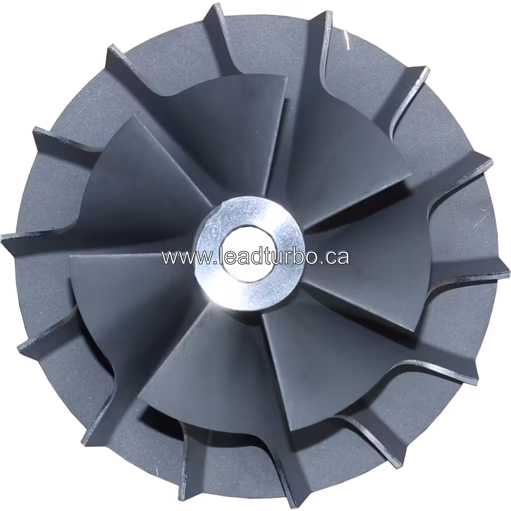 318677 compressor wheel angled perspective showing blade curvature
