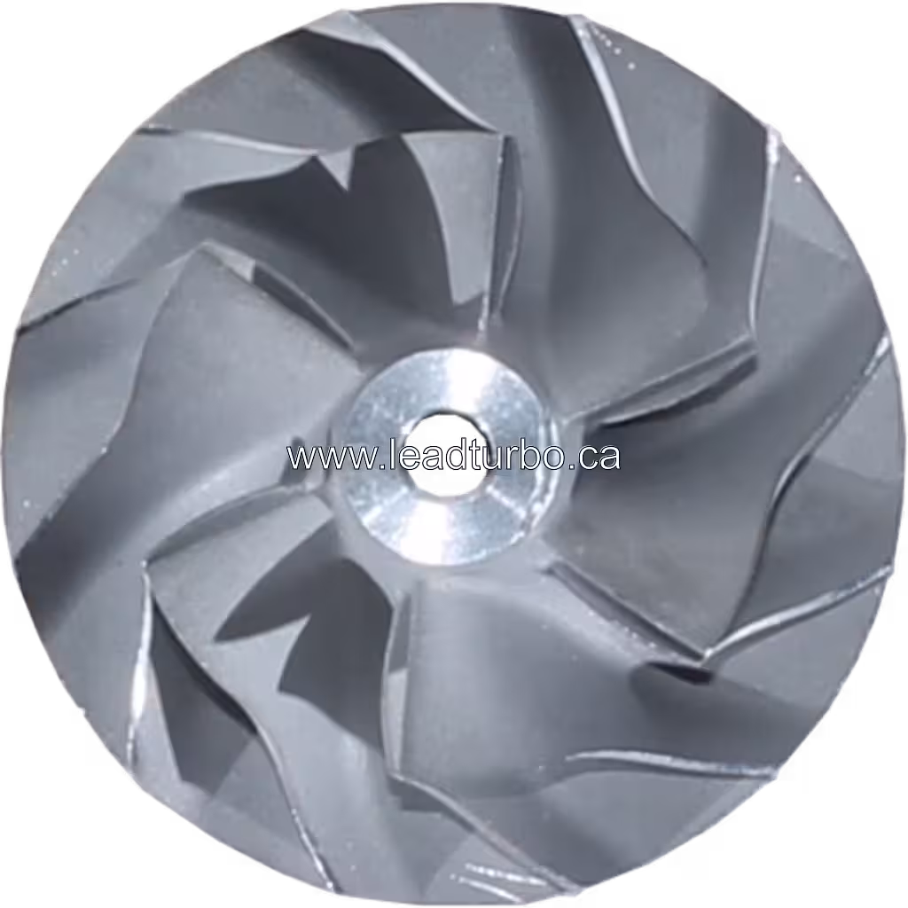 Silver metallic turbocharger compressor wheel with spiral blades