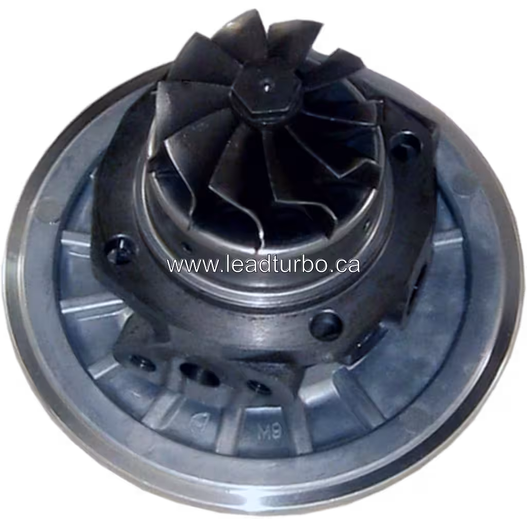 Bottom angled view of FOR 709942-5 core showing turbine wheel and M9 marking on housing