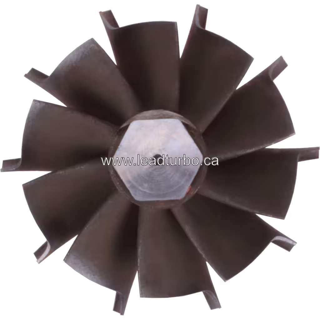 Vue de dessus des aubes de la roue de turbine 77-65-10 avec interface hexagonale