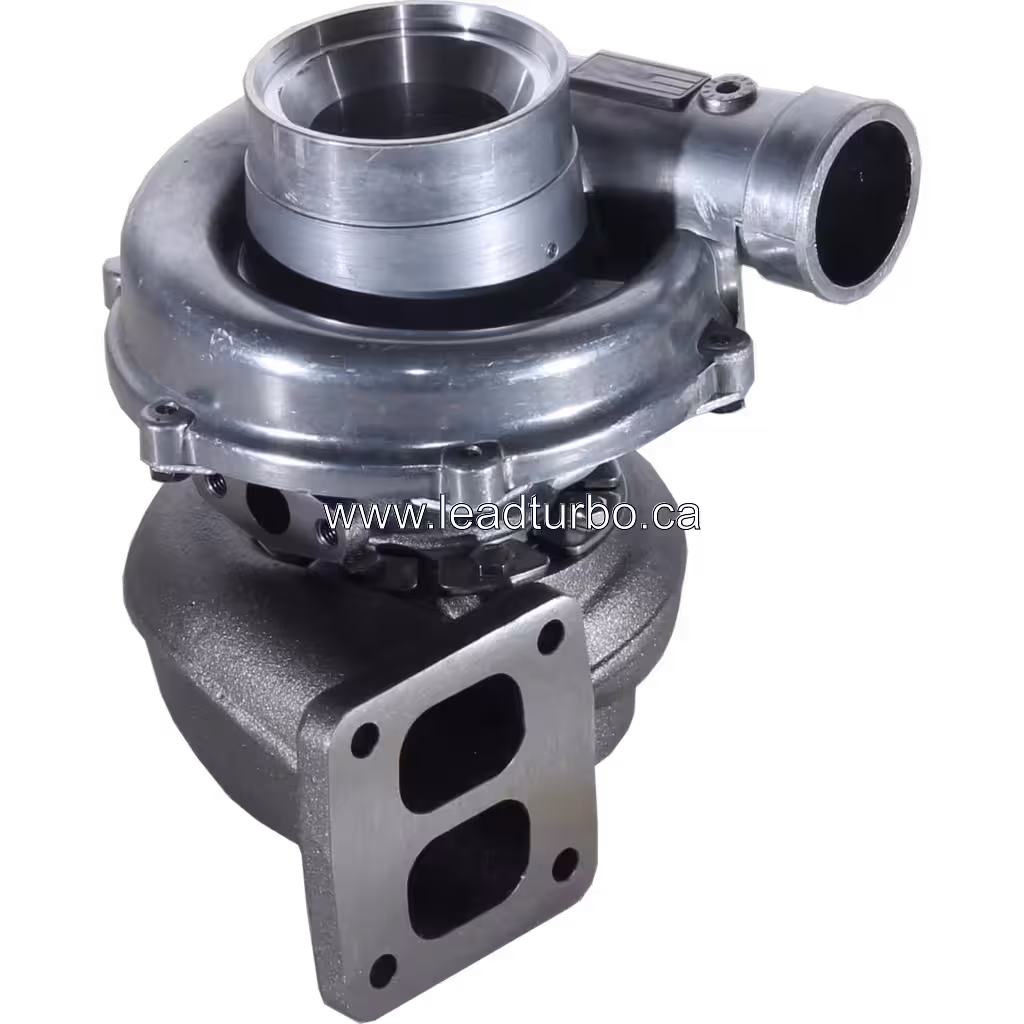 Top view of 24100-2771 turbocharger showing two-port exhaust flange