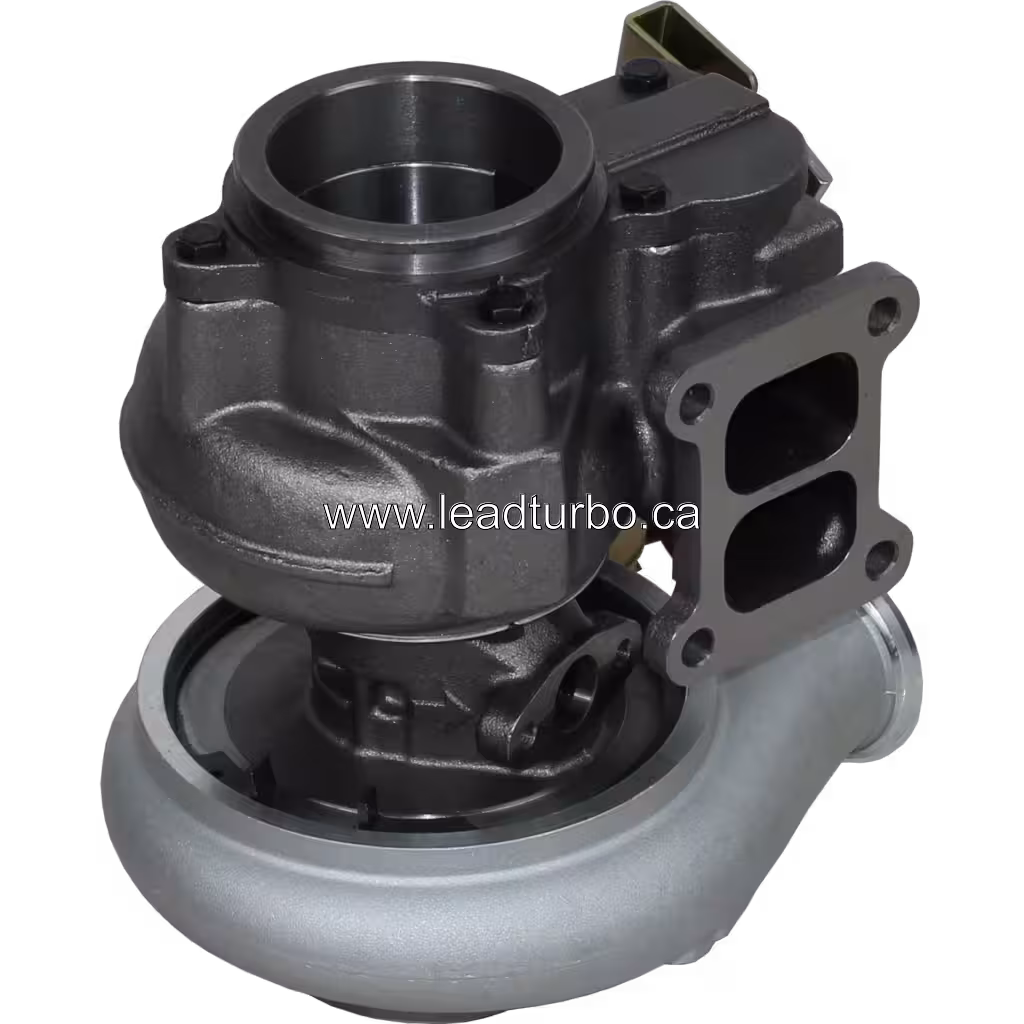 Top view of 6743-81-8040 turbocharger showing mounting flange and turbine housing