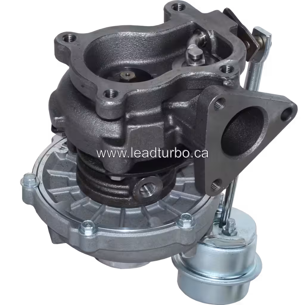 Turbocompresseur GT1544 vue basse montrant le carter de turbine et le flanc de fixation