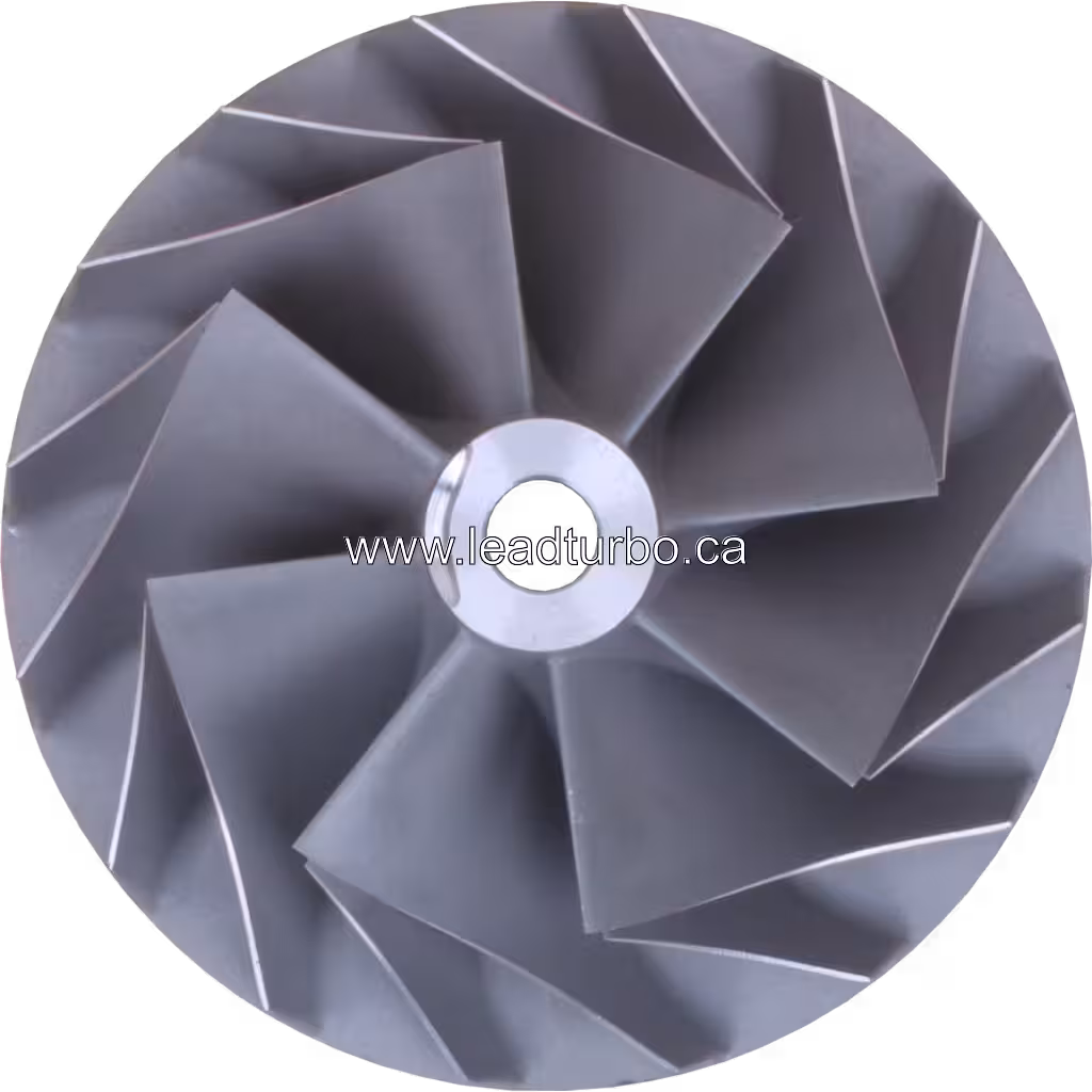 45-degree view of HX60 turbocharger compressor wheel metallic finish