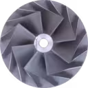 45-degree view of HX60 turbocharger compressor wheel metallic finish