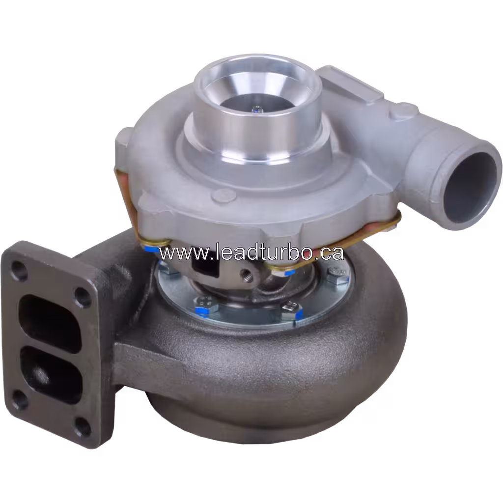 4762527 IVECO turbocharger top view showing light grey compressor housing and blue fasteners