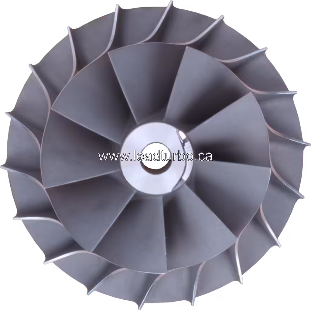 Aftermarket compressor wheel 6505-71-5550 CW, bottom view showing backplate