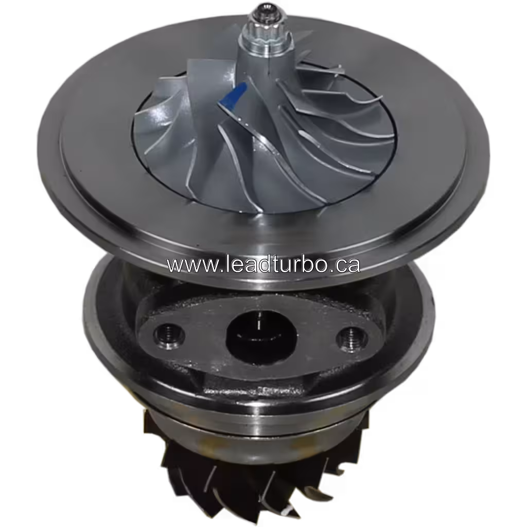 Vue de dessus à 45 degrés du core turbo HX30W avec arbre fileté