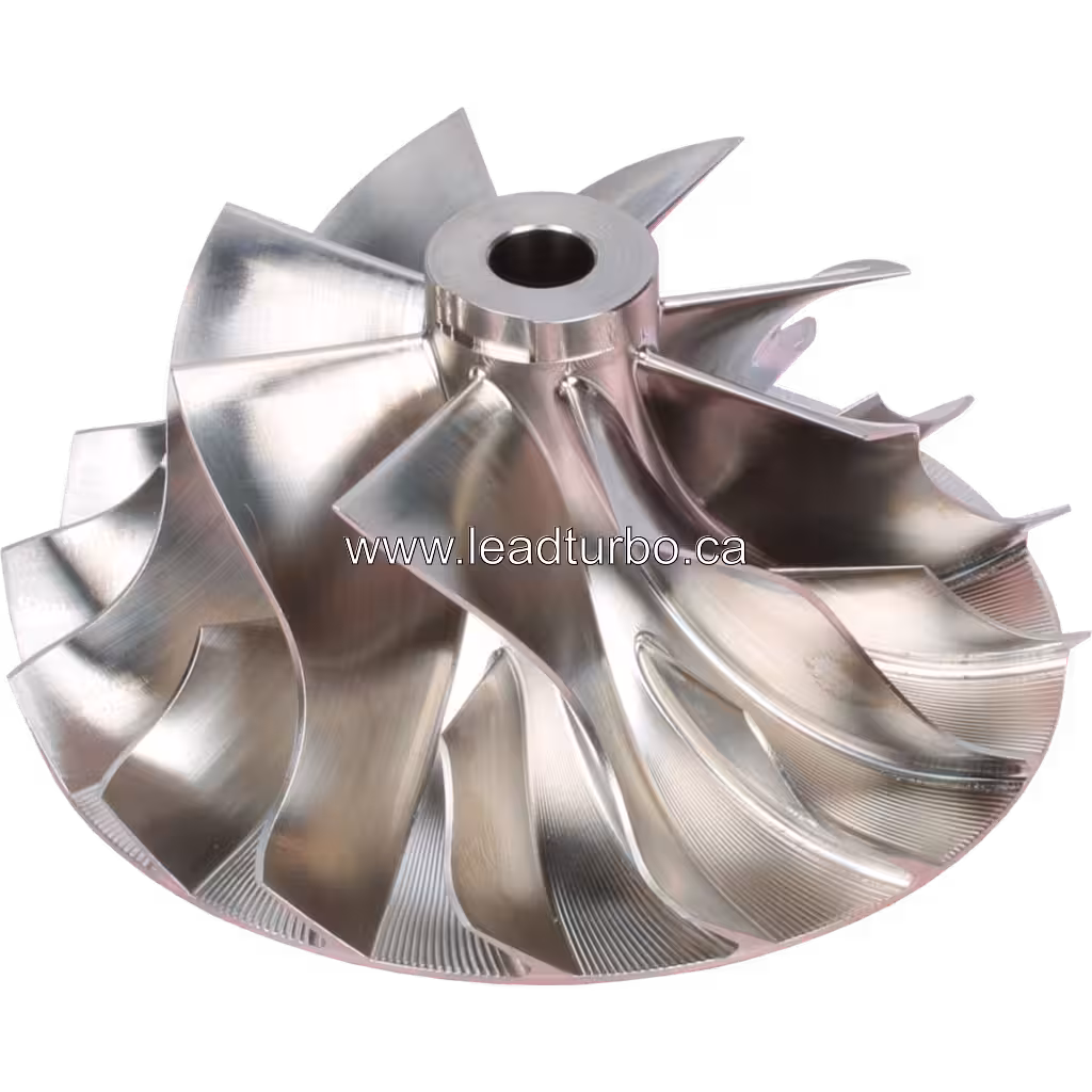 Roue de compresseur S510C004 vue de dessus à 45 degrés, aubes balayées