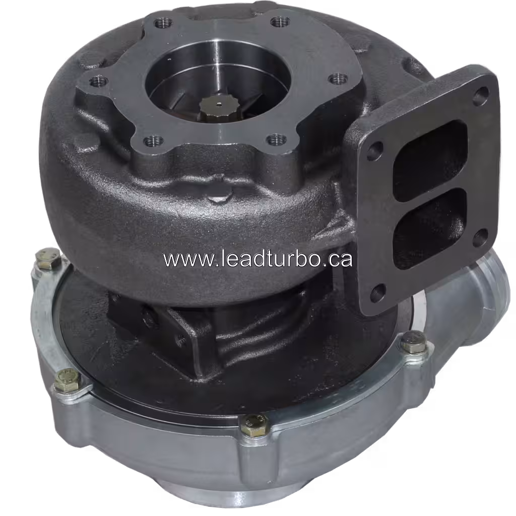 51091007926 turbocharger bottom view showing turbine housing and exhaust flange