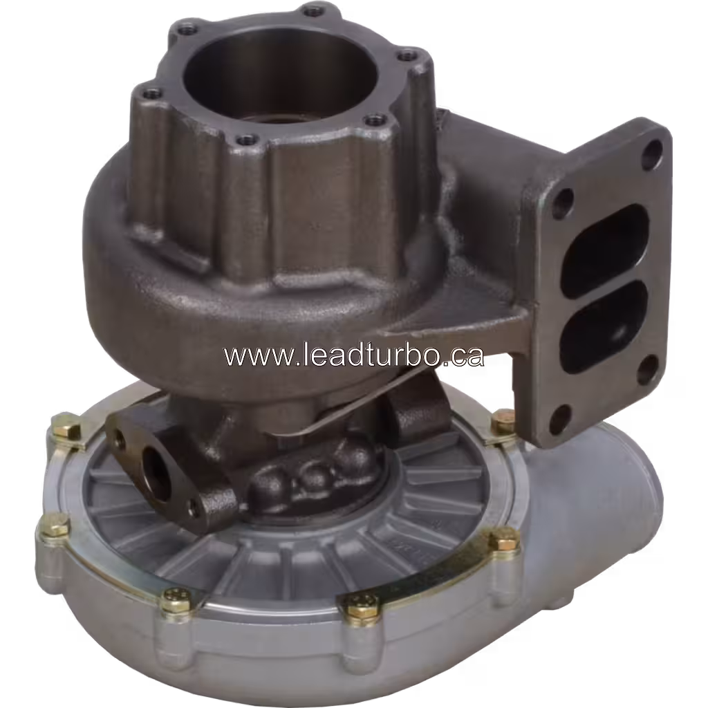 Bottom view of 848010024 turbocharger showing turbine exhaust flange and bearing housing