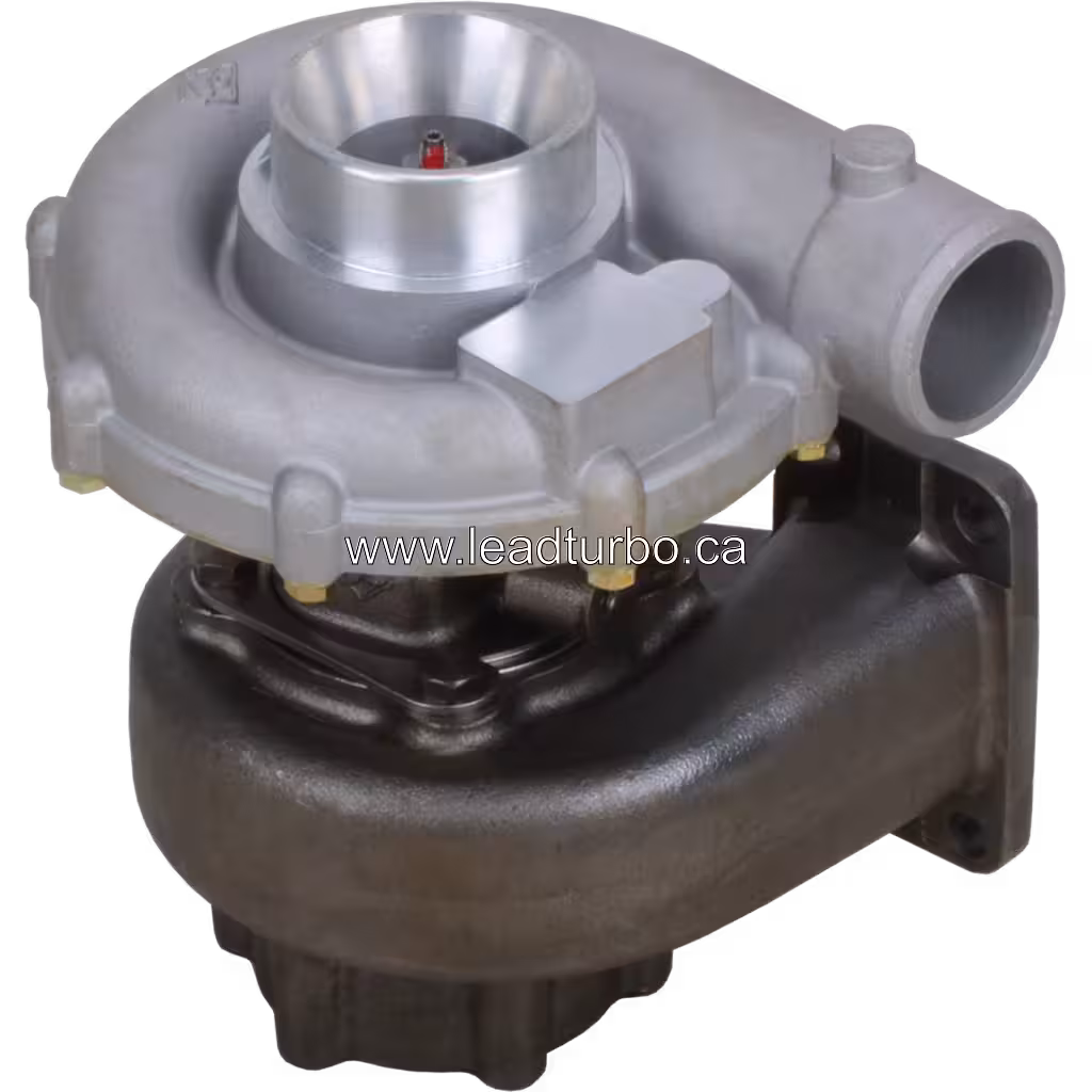 45-degree top view of J76G turbocharger with compressor inlet and turbine housing