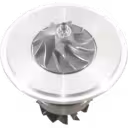 Top view of TO4E08 core showing compressor wheel and shaft