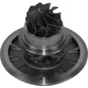 Vue de dessous du core de turbocompresseur GTA4202 montrant la roue turbine et la structure de support