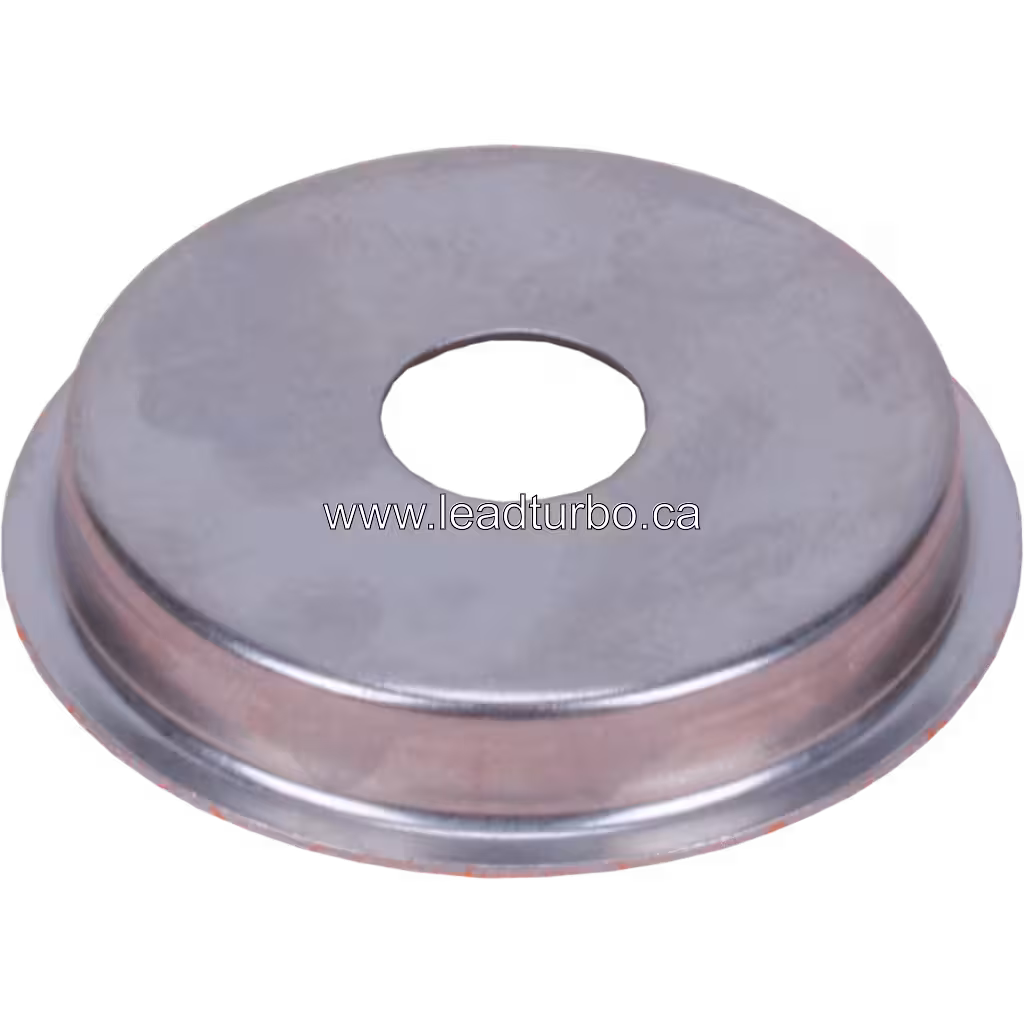 Silver metallic circular heat shield for S1B turbocharger