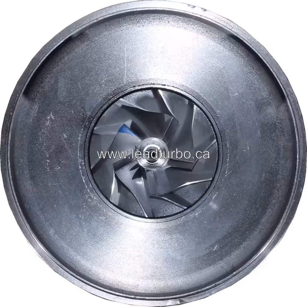 Machined metal turbocharger core assembly with compressor and turbine wheels