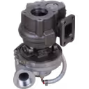 318154 turbocharger bottom view with square exhaust flange and coolant lines
