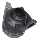 Bottom view of 6470900280 turbocharger showing dark turbine housing and machined ports